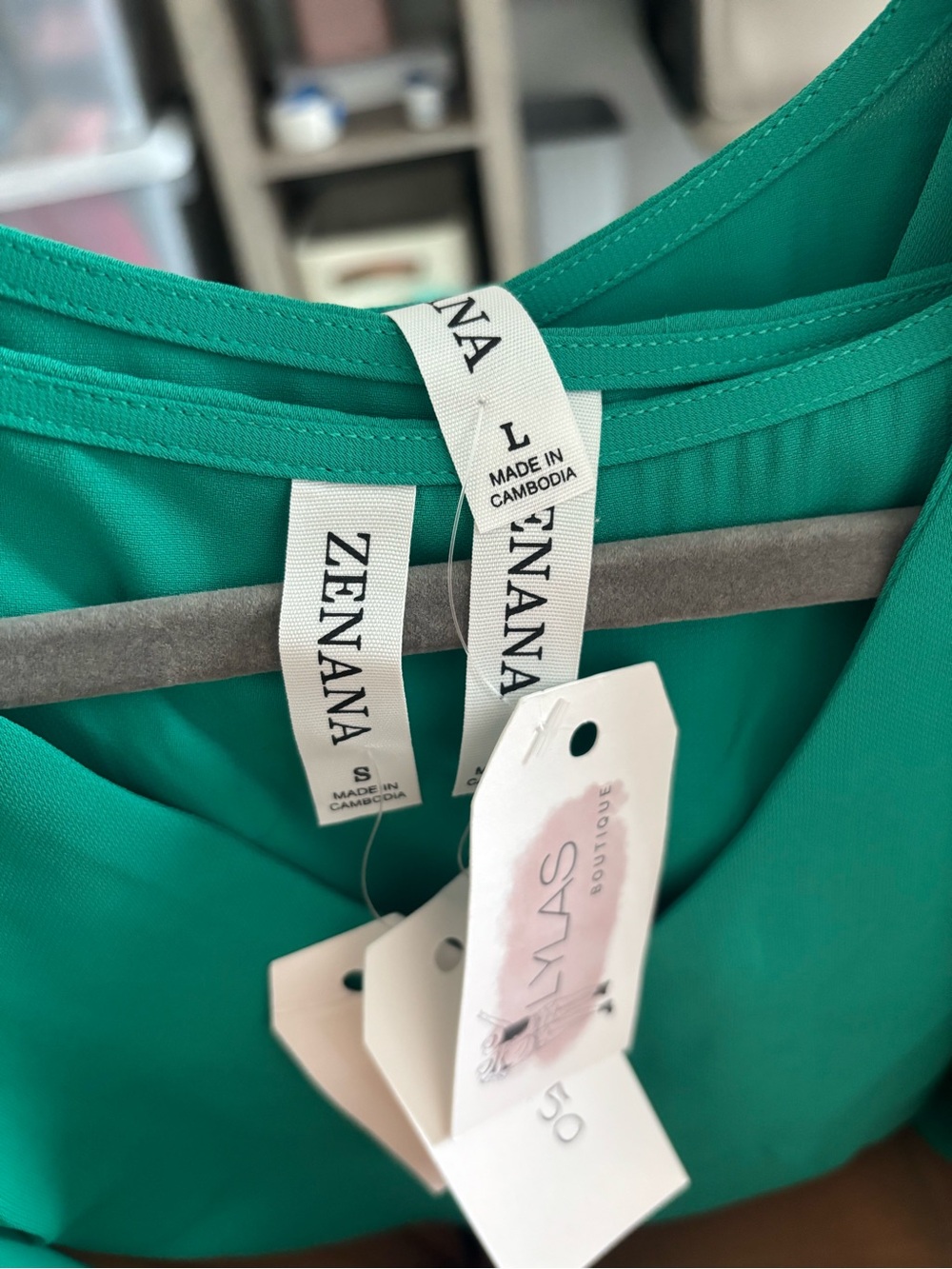 Zenana Outfitters Teal Green V-Neck Flutter Sleeve Blouse - Picture 3 of 4